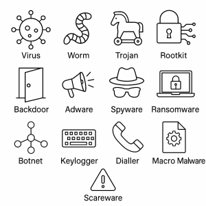 Icons representing different types of malware