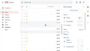 Example email inbox layout