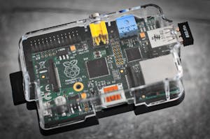 Close-up of a circuit board similar to a motherboard.