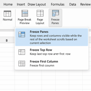 Freeze panes options
