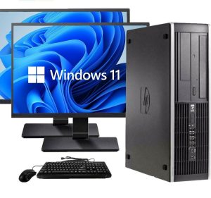 A desktop computer with separate monitor, keyboard and mouse on a desk.